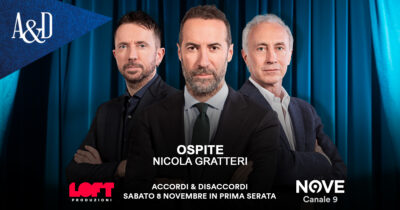Copertina di Puntata speciale di Accordi&Disaccordi con Nicola Gratteri ospite di Luca Sommi sabato 8 novembre su Nove. Con Travaglio e Scanzi