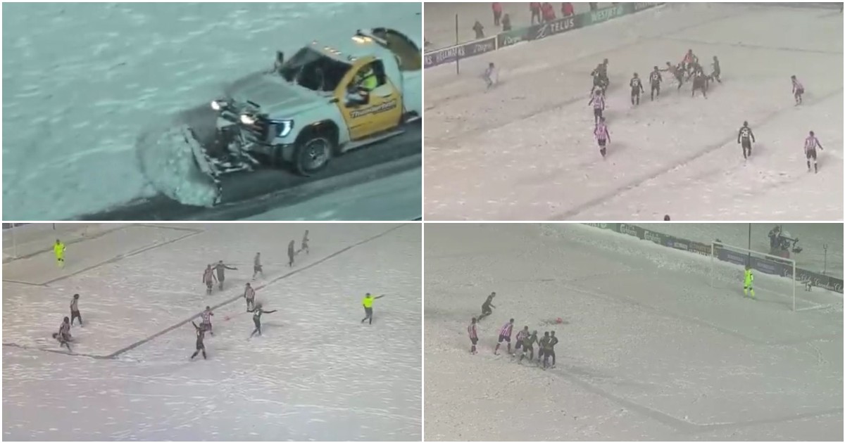 Bufera di neve, linee tracciate con un soffiatore, gol in rovesciata: l’epica finale del campionato canadese | Tutti i video