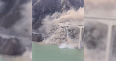 Copertina di In un video il crollo impressionante di un ponte nella provincia di Sichuan: era stato inaugurato a inizio anno