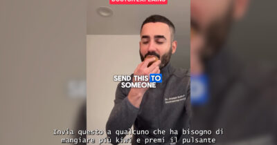 Copertina di “È come mangiare pelo di gatto”. Il particolare consiglio del gastroenterologo da un milione e mezzo di follower: “Gustate i kiwi con la buccia”