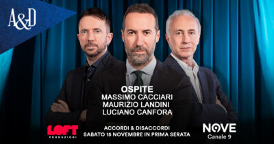 Copertina di Landini, Canfora e Cacciari ospiti di Luca Sommi ad Accordi&Disaccordi sabato 15 novembre. Con Travaglio e Scanzi