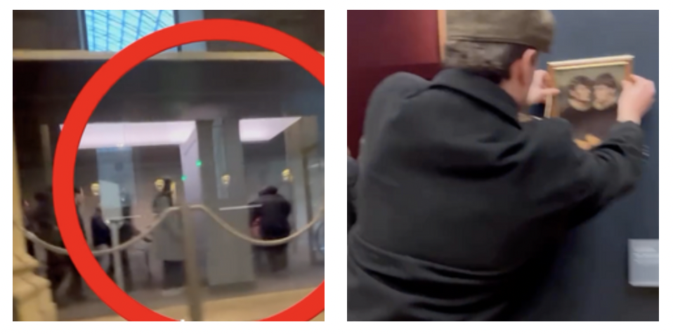 Entrano al Louvre e appendono un loro dipinto nella sala della Gioconda: la nuova ‘beffa’ al museo parigino – VIDEO Entrano al Louvre e appendono un loro dipinto nella sala della Gioconda: la nuova ‘beffa’ al museo parigino – VIDEO