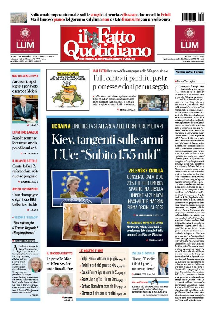 Copertina de Il Fatto Quotidiano di Mar 18 Novembre 2025
