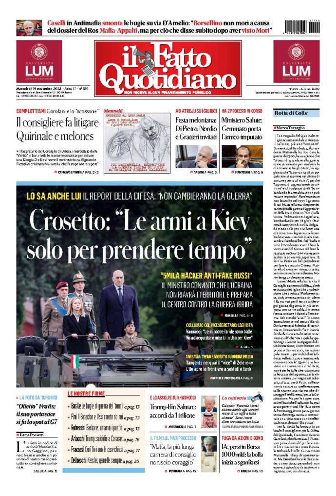 Copertina de Il Fatto Quotidiano di Mer 19 Novembre 2025