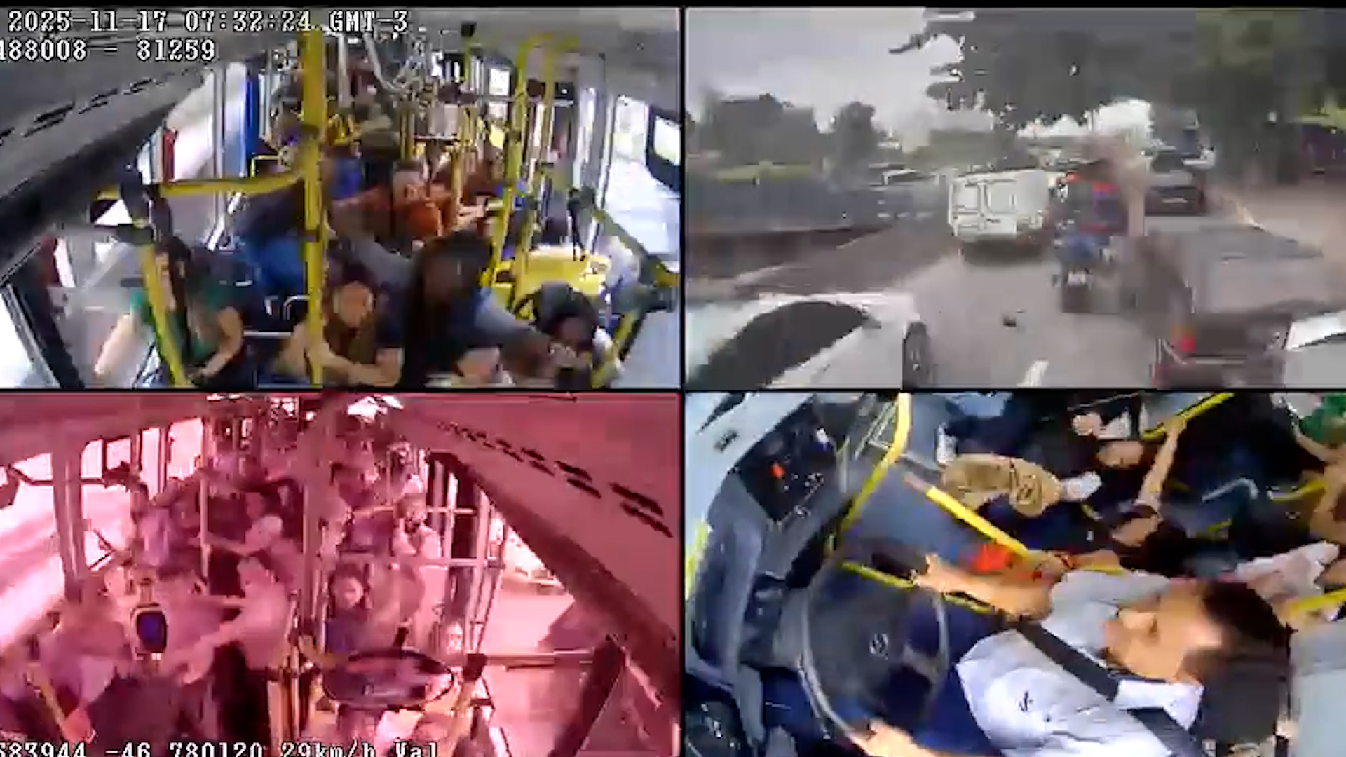 Autobus impazzito travolge decine di auto e moto: l’autista non riesce a frenare. L’incidente da brividi ripreso dalle telecamere interne