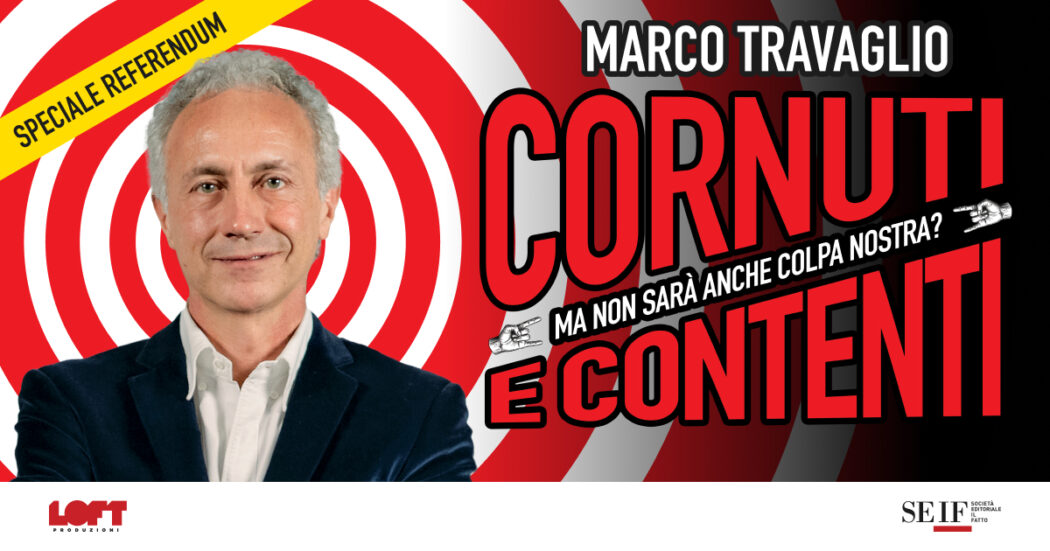 ‘Cornuti e contenti’ il nuovo spettacolo di Marco Travaglio. Scopri il tour 2026