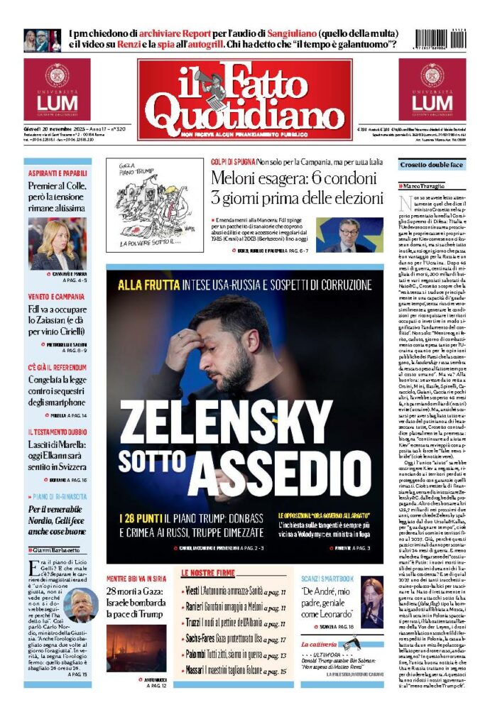 Copertina de Il Fatto Quotidiano di Gio 20 Novembre 2025