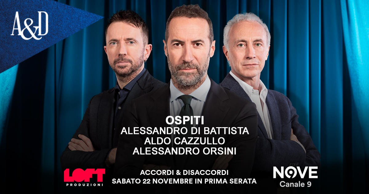 Cazzullo, Orsini e Di Battista ospiti di Luca Sommi ad Accordi&Disaccordi sabato 22 novembre. Con Travaglio e Scanzi