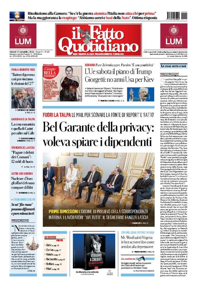 Copertina de Il Fatto Quotidiano di Ven 21 Novembre 2025