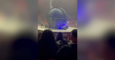 Copertina di Il video dello scontro al circo nel Napoletano: i motociclisti correvano all’interno di una “palla”