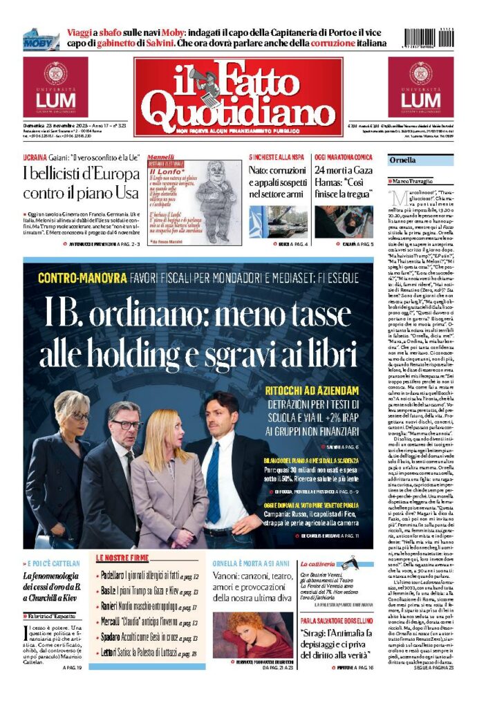 Copertina de Il Fatto Quotidiano di Dom 23 Novembre 2025
