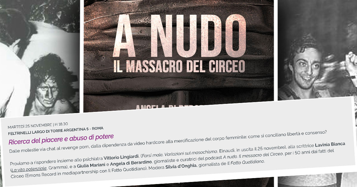 “Ricerca del piacere e abuso di potere”: il dibattito alla libreria Feltrinelli di largo Torre Argentina a Roma