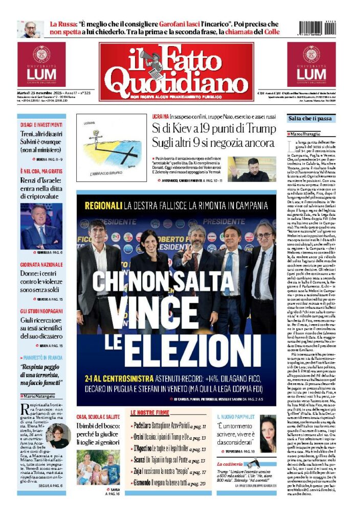 Copertina de Il Fatto Quotidiano di Mar 25 Novembre 2025