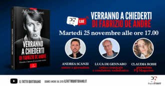 Copertina di Verranno a chiederti di Fabrizo De André. Un dialogo tra Andrea Scanzi, Luca De Gennaro e Claudia Rossi