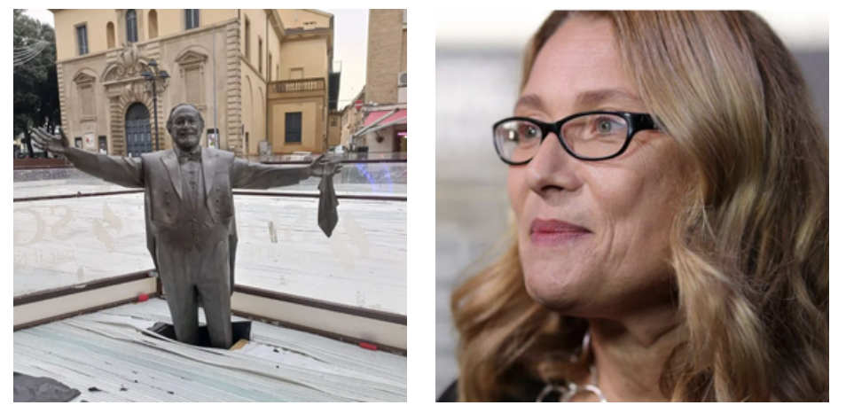 “È una ridicolizzazione di Luciano, una cosa bruttissima”: Nicoletta Mantovani contro la statua di Pavarotti inglobata nella pista di pattinaggio a Pesaro