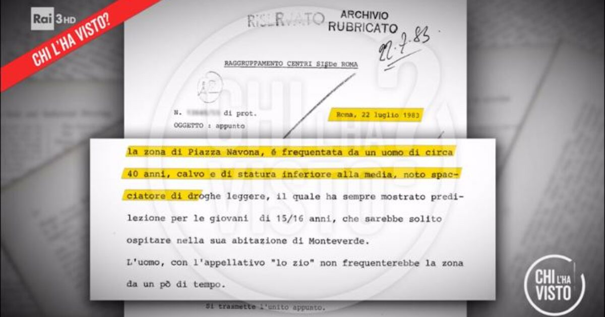 Emanuela Orlandi, la rivelazione di Chi l’ha visto: dai documenti dei servizi sbuca “lo zio” di piazza Navona