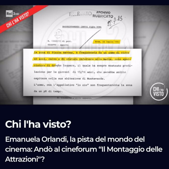 Emanuela Orlandi, la rivelazione di Chi l’ha visto: dai documenti dei servizi sbuca “lo zio” di piazza Navona