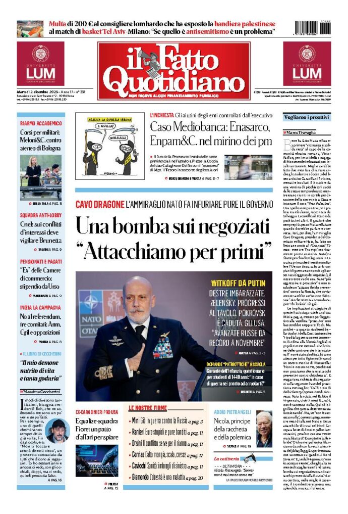 Copertina de Il Fatto Quotidiano di Mar 2 Dicembre 2025