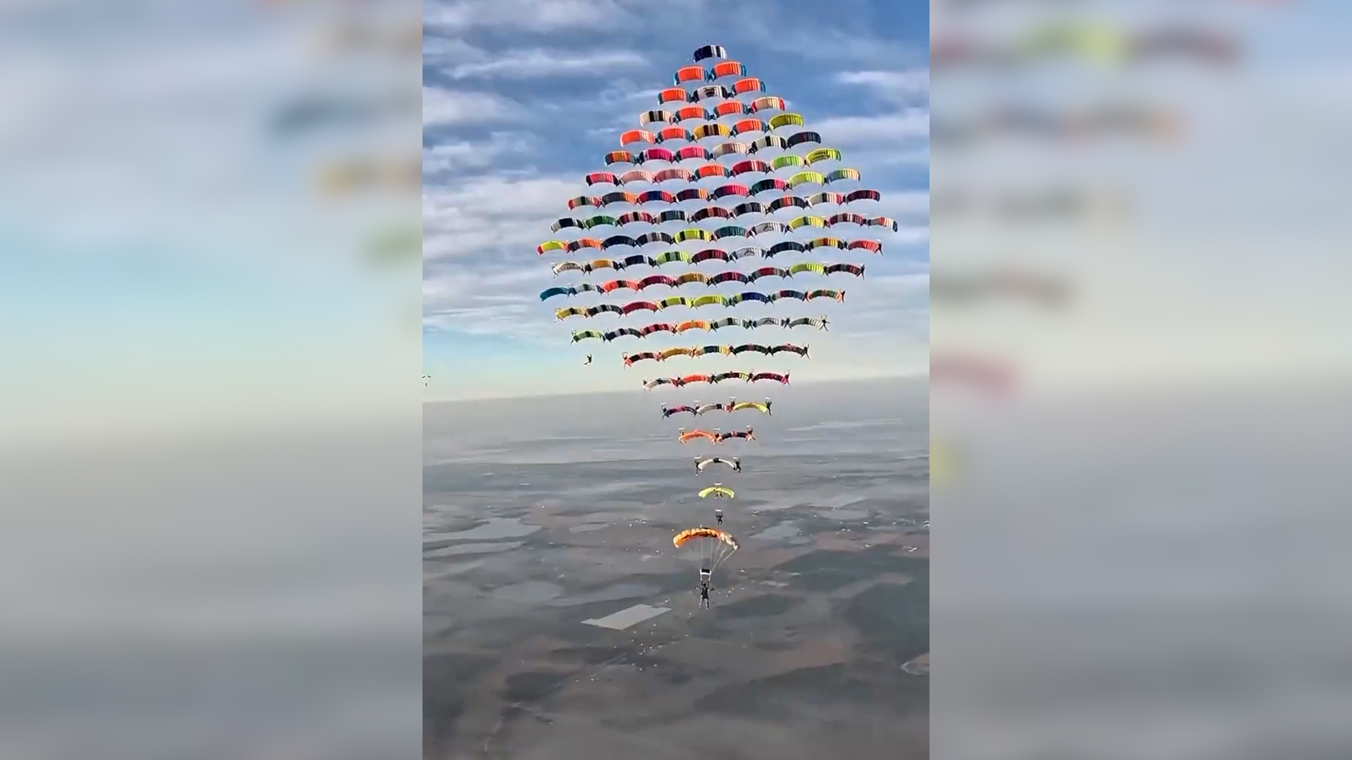 Il record di 104 paracadutisti: realizzano in cielo la più grande formazione aerea mai fatta. Il video dell’incredibile esibizione Il record di 104 paracadutisti: realizzano in cielo la più grande formazione aerea mai fatta. Il video dell’incredibile esibizione