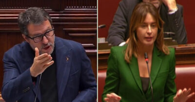 Copertina di “Mi complimento con la presidente Boschi per la scelta cromatica del suo vestito”: la battuta di Salvini alla deputata di Iv – Video