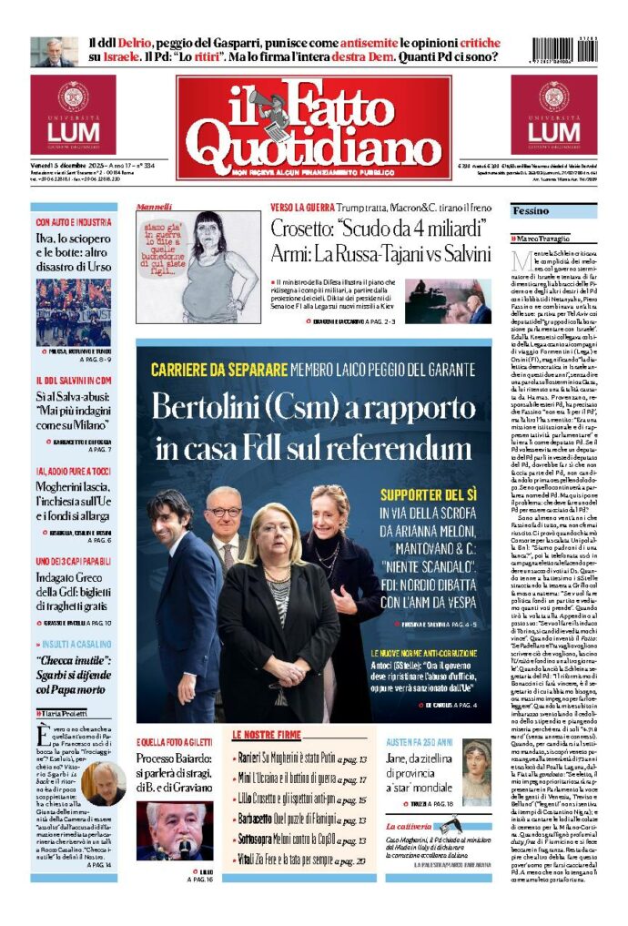Copertina de Il Fatto Quotidiano di Ven 5 Dicembre 2025