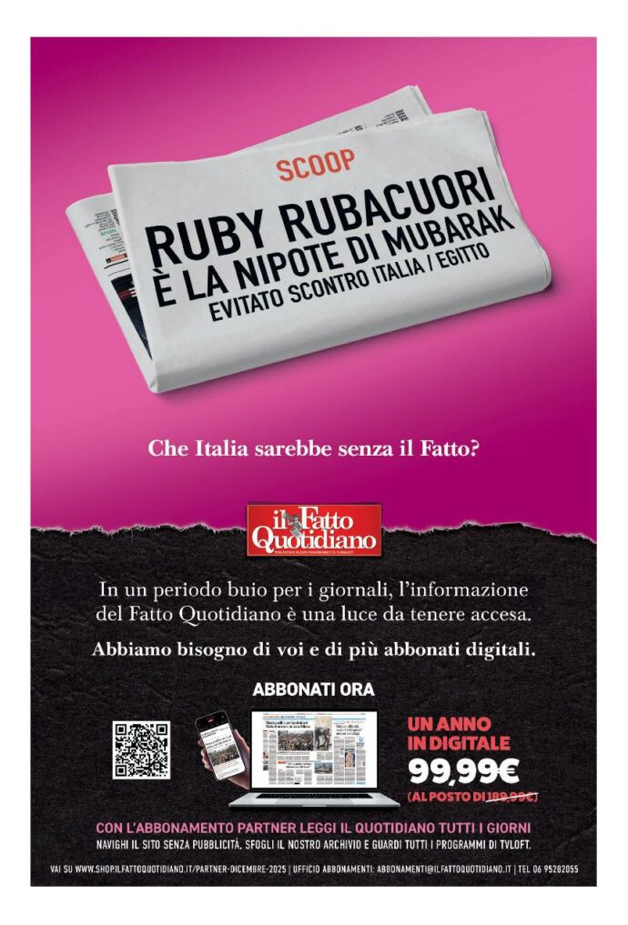 Copertina de Il Fatto Quotidiano di domenica 7 Dicembre 2025