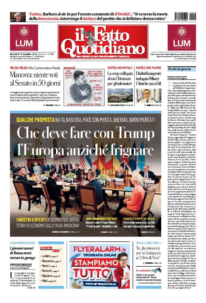 Copertina de Il Fatto Quotidiano di Mer 10 Dicembre 2025