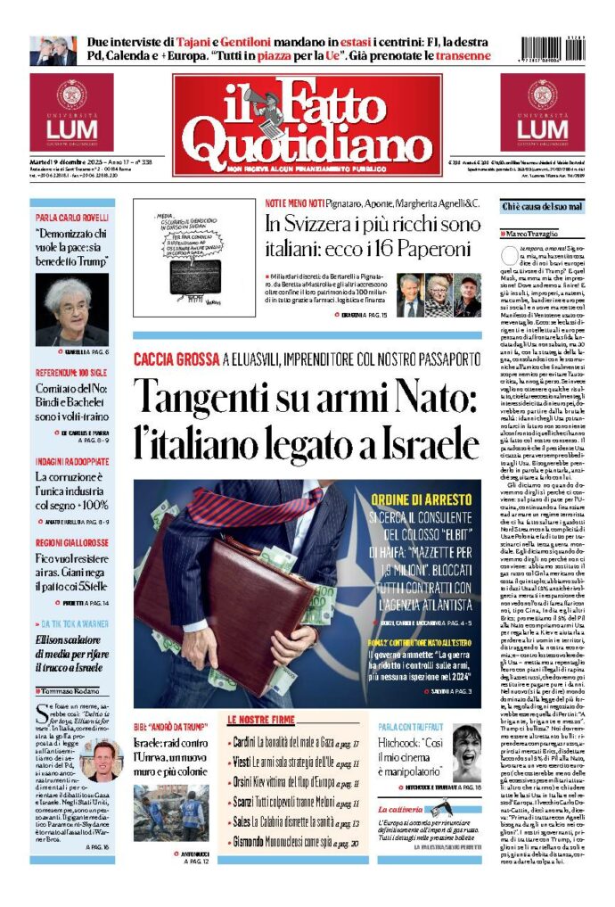 Copertina de Il Fatto Quotidiano di Mar 9 Dicembre 2025