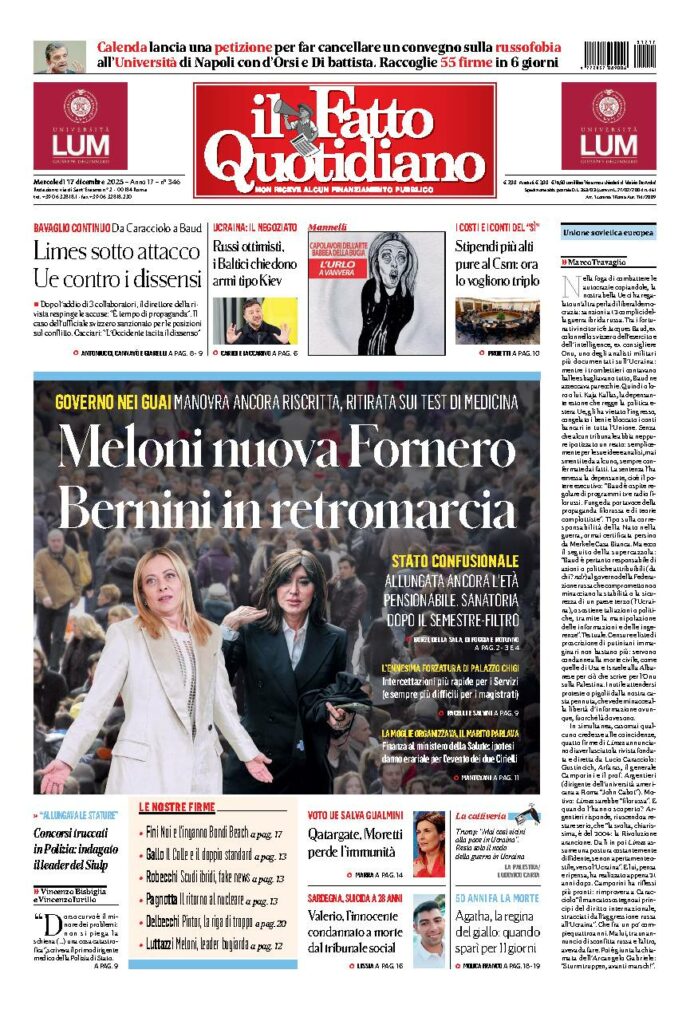 Copertina de Il Fatto Quotidiano di Mer 17 Dicembre 2025
