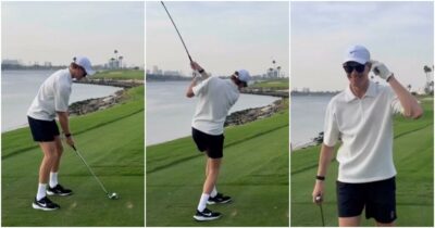 Copertina di Sorriso e dito sulla tempia, Sinner vuole vincere anche a golf: il confronto con Vagnozzi e Cahill  – Video