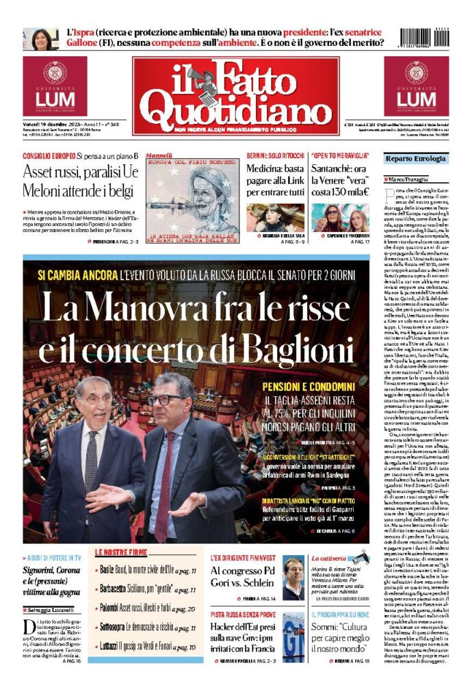 Copertina de Il Fatto Quotidiano di venerdì 19 Dicembre 2025