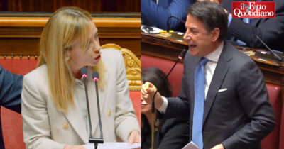 Copertina di Guerra in Ucraina, armi e lobbisti: lo scontro a distanza tra Meloni e Conte in Aula