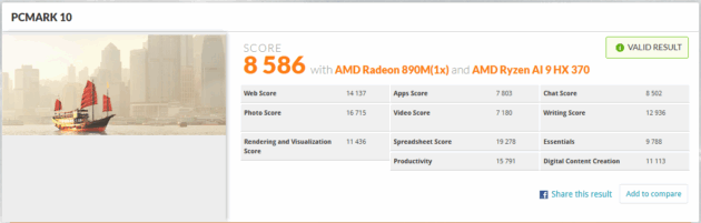 Risultato su PCMark10: 8586 punti