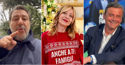 Copertina di Salvini polemico, Schlein con Cluedo, Calenda che cita Vanzina e Meloni col maglione rosso: gli auguri di Natale dei leader politici