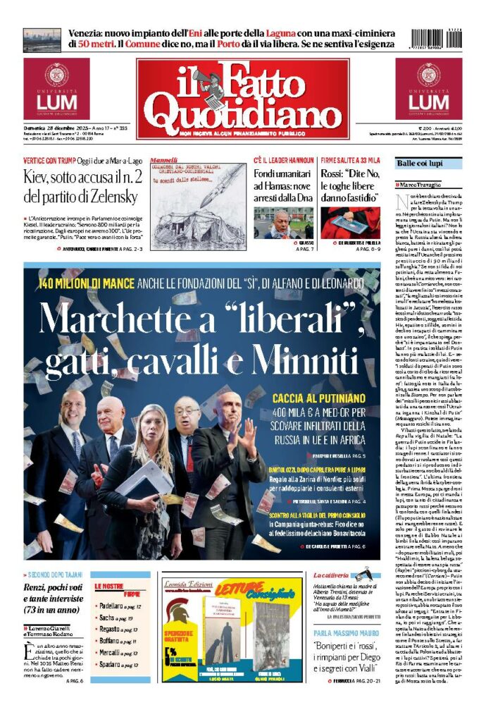 Copertina de Il Fatto Quotidiano di domenica 28 Dicembre 2025