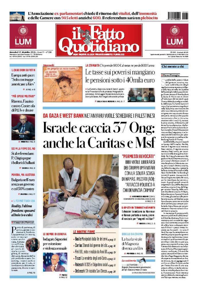 Copertina de Il Fatto Quotidiano di mercoledì 31 Dicembre 2025