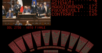 Copertina di Fiducia sulla manovra - la diretta tv. Restano i nodi che hanno spaccato la maggioranza. Magi in aula con il cartello "vendesi"