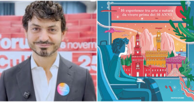 Copertina di Sedici esperienze tra arte e natura da vivere prima dei sedici anni: la guida pratica per scoprire l’Italia da Nord a Sud dell’assessore Tommaso Sacchi