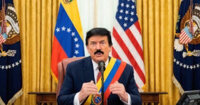 Copertina di “Make Venezuela grande again”: Trump (coi baffetti) è presidente del Paese sudamericano nel video fatto con l’IA