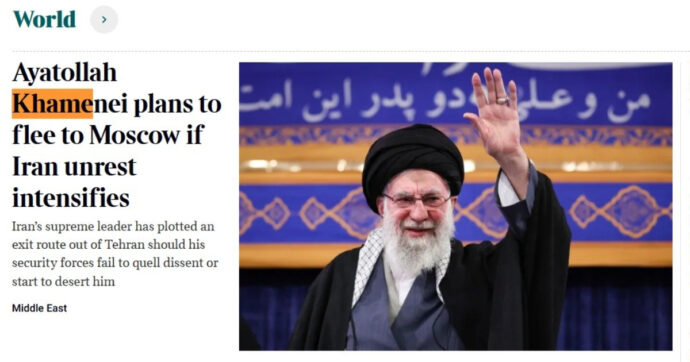 Iran, Times: “Khamenei pronto a fuggire a Mosca se il regime cadesse per le proteste”