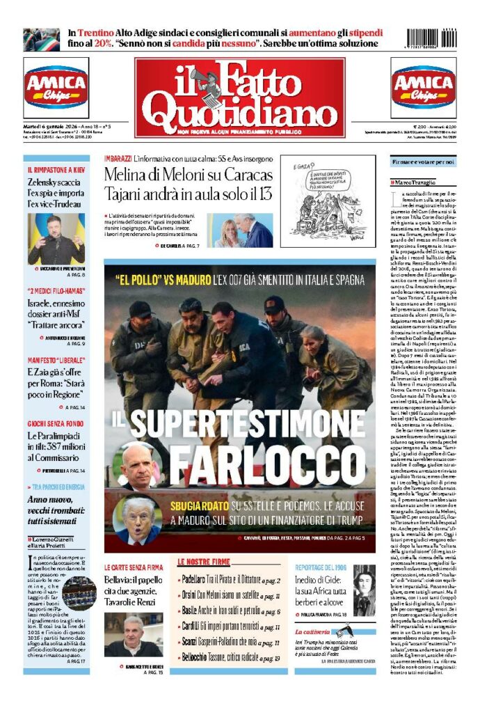 Copertina de Il Fatto Quotidiano di martedì 6 Gennaio 2026