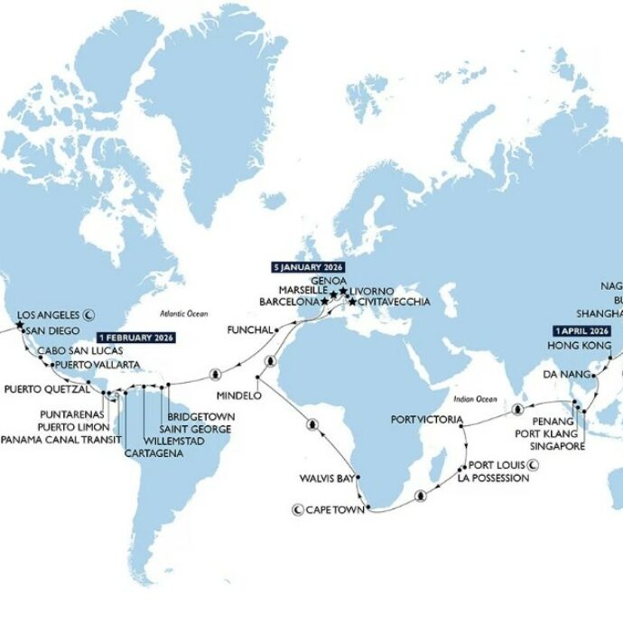 È partita da Genova la crociera con il giro del mondo più lungo di sempre: 132 giorni, 74mila chilometri e 46 tappe senza mai disfare la valigia. Il prezzo? Da 35 mila euro