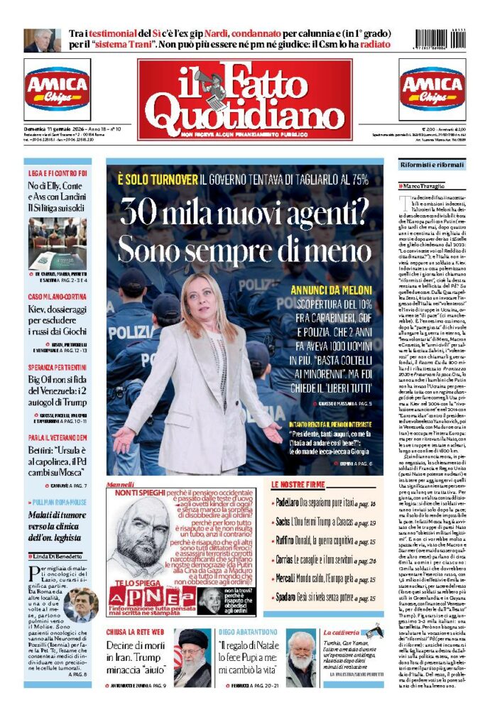 Copertina de Il Fatto Quotidiano di domenica 11 Gennaio 2026