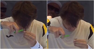 Copertina di Tira fuori le forbici dal borsone e si taglia i capelli durante il cambio campo: il gesto di Ugo Carabelli durante l’Atp di Auckland