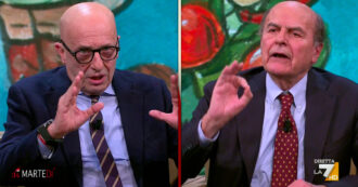 Copertina di Bersani contro Sallusti su La7: “La sinistra sta con gli ayatollah? Ma roba da matti”. Scintille sulla riforma della giustizia