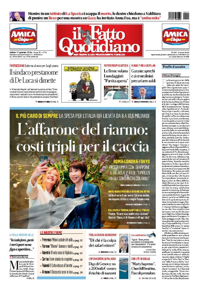 Copertina de Il Fatto Quotidiano di sabato 17 Gennaio 2026