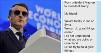 Copertina di Macron a Davos: “No ai bulli e a alla brutalità, non è tempo di imperialismo”. Riposta a Trump, che pubblica un suo messaggio e minaccia dazi