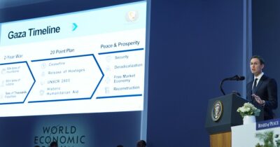 Copertina di Trump a Davos firma per la nascita del Board of Peace: “Tutti vogliono farne parte” (video). E suo genero Kushner mostra la mappa della “nuova Gaza”