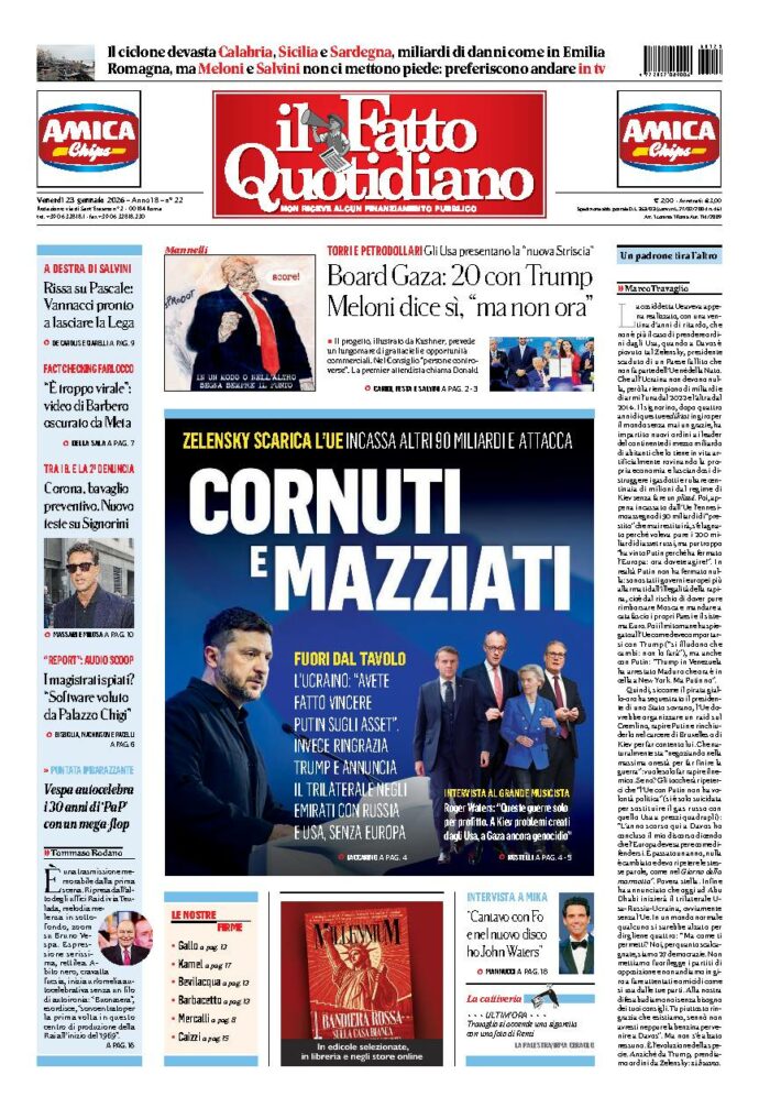 Copertina de Il Fatto Quotidiano di venerdì 23 Gennaio 2026