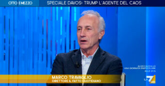 Copertina di Travaglio a La7: “Trump ci sta sbattendo in faccia quello che gli Usa fanno da 20 anni”. Frecciata a Macron